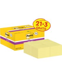 Post-It Super Sticky Pack de 24 Blocs de 90 Notas Adhesivas Reposicionables - 47.6x47.6mm - Promocion 21 Blocs + 3 Gratis - 100% PEFC - Color Amarillo Claro