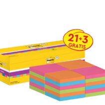 Post-It Super Sticky Pack de 24 Blocs de 90 Notas Adhesivas Reposicionables - 76x76mm - Promocion 21 Blocs + 3 Gratis - Colores Surtidos