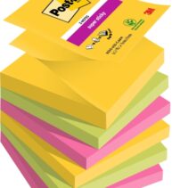 Post-It Super Sticky Pack de 6 Blocs de 90 Notas Adhesivas Reposicionables - Forma Cuadrada - 76x76mm - en Zig-Zag - Colores Surtidos