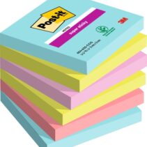 Post-It Super Sticky Pack de 6 Blocs de 90 Notas Adhesivas Reposicionables - Forma Cuadrada - 76x76mm - Colores Surtidos