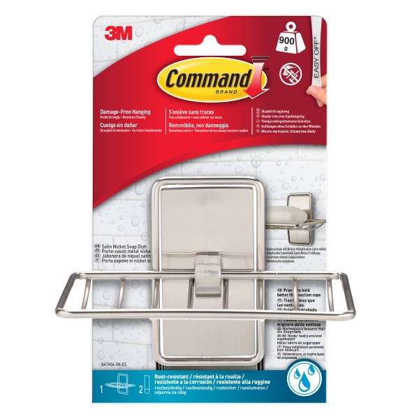 Command Jabonera de Aseo - Soporta hasta 0.9kg - Incluye 2 Tiras Adhesivas Medianas para Aseo - Color Niquel Satinado