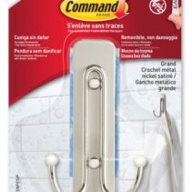 Command Gancho Doble Grande para Aseo - 2 Tiras Adhesivas - Soporta hasta 1.8kg - Color Niquel Satinado
