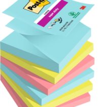 Post-It Super Sticky Pack de 6 Blocs de 90 Notas Adhesivas Reposicionables - Forma Cuadrada - 76x76mm - en Zig-Zag - Colores Surtidos