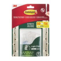 Command Pack de 50 Ganchos para Luces - Sujeccion de Clip - 56 Tiras Adhesivas - Color Transparente