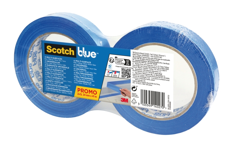 Scotchblue Pack de 2 Cintas de Enmascarar - 24mm x 41m - 100% PEFC - Multisuperficie - Color Azul