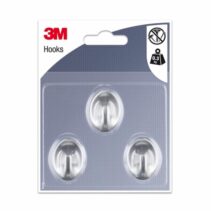 3M Pack de 3 Ganchos Adhesivos Ovalados - Formato S - Soporta hasta 0.3kg - Color Gris Metalizado