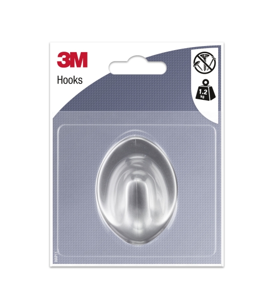 3M Gancho Adhesivo Ovalado - Formato L - Soporta hasta 1.2kg - Color Gris Metalizado