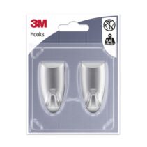 3M Pack de 2 Ganchos Adhesivos Modernos - Formato M - Soporta hasta 0.6kg - Color Gris Metalizado