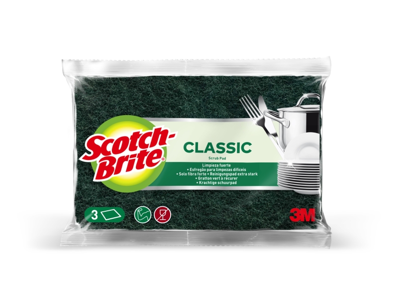 Scotch-Brite Classic Pack de 3 Estropajos de Cocina - Color Verde Oscuro