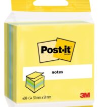 Post-It Cubo de 400 Notas Adhesivas Reposicionables - Forma Rectangular - 51x51mm - Colores Surtidos