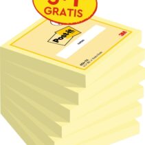 Post-It Pack de 6 Blocs de 100 Notas Adhesivas Reposicionables - 76x76mm - Promocion 5 Blocs + 1 Gratis - Color Amarillo Claro