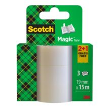 Scotch Magic Pack de 3 Cintas Adhesivas Invisible - 19mm x 15m - Promocion 2 Unidades + 1 Gratis - Color Transparente