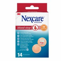 Nexcare Blood-Stop Pack de 14 Apositos Tipo Parche - 22mm de Diametro - Resistente al Agua - Mayor Rapidez Deteniendo Hemorragias - Color Piel