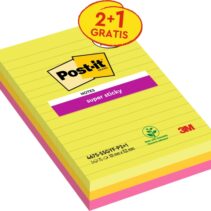 Post-It Super Sticky Pack de 3 Blocs de 75 Notas Adhesivas Reposicionables - Forma Rectangular - 101x152mm - Colores Surtidos