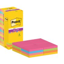 Post-It Super Sticky Pack de 16 Blocs de 90 Notas Adhesivas Reposicionables - 76x76mm - 100% PEFC - Colores Surtidos