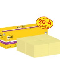 Post-It Super Sticky Pack de 24 Blocs de 90 Notas Adhesivas Reposicionables - 76x76mm - Promocion 20 Blocs + 4 Gratis - Paquete de Carton - Color Amarillo Claro