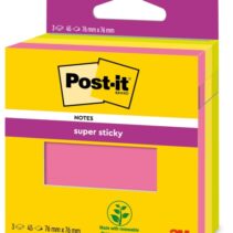 Post-It Super Sticky Pack de 3 Blocs de 45 Notas Adhesivas Reposicionables - 76x76mm - 100% PEFC - Colores Surtidos