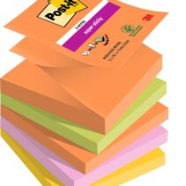 Post-It Super Sticky Pack de 5 Blocs de 90 Notas Adhesivas Reposicionables - Forma Cuadrada - 76x76mm - en Zig-Zag - Colores Surtidos