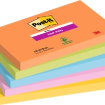 Post-It Super Sticky Pack de 5 Blocs de 90 Notas Adhesivas Reposicionables - Forma Rectangular - 127x76mm - Colores Surtidos