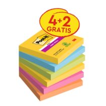 Post-It Super Sticky Pack de 6 Blocs de 90 Notas Adhesivas Reposicionables - Forma Cuadrada - 76x76mm - Colores Surtidos