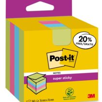 Post-It Super Sticky Cubo de 300 Notas Adhesivas Reposicionables - 76x76mm - 100% PEFC - Colores Surtidos