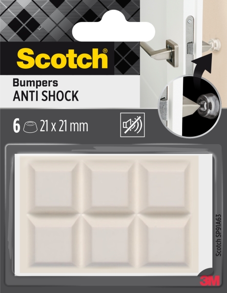 Scotch Pack de 6 Almohadillas Adhesivas Antichoque para Paredes - 21x21mm - Color Blanco