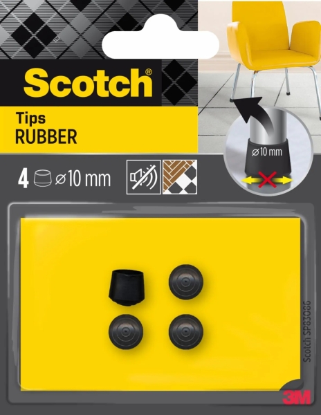 Scotch Pack de 4 Conteras de Goma - Diametro de 10mm - Color Negro