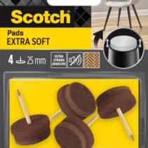 Scotch Pack de 4 Almohadillas de Fieltro con Clavo - Extrasuaves - Diametro de 25mm - Color Marron