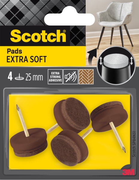 Scotch Pack de 4 Almohadillas de Fieltro con Clavo - Extrasuaves - Diametro de 25mm - Color Marron