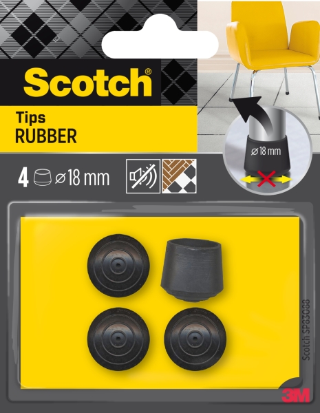 Scotch Pack de 4 Conteras de Goma - Diametro de 18mm - Color Negro