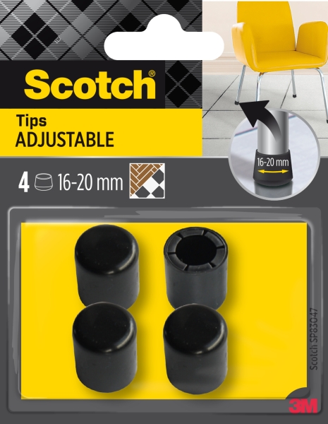 Scotch Pack de 4 Conteras Ajustables - Diametro de 16-20mm - Color Negro