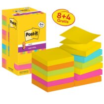 Post-It Super Sticky Pack de 12 Blocs de 90 Notas Adhesivas Reposicionables - Forma Cuadrada - 76x76mm - en Zig-Zag - Colores Surtidos