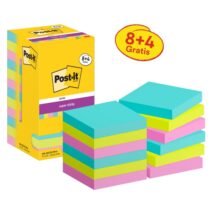 Post-It Super Sticky Pack de 12 Blocs de 90 Notas Adhesivas Reposicionables - Forma Cuadrada - 76x76mm - Colores Surtidos
