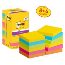 Post-It Super Sticky Pack de 12 Blocs de 90 Notas Adhesivas Reposicionables - Forma Cuadrada - 76x76mm - Colores Surtidos