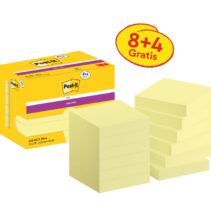 Post-It Super Sticky Pack de 12 Blocs de 90 Notas Adhesivas Reposicionables - 47.6x47.6mm - Promocion 8 Blocs + 4 Gratis - Color Amarillo Claro