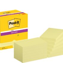 Post-It Super Sticky Pack de 12 Blocs de 90 Notas Adhesivas Reposicionables - Forma Rectangular - 76x127mm - Color Amarillo Claro