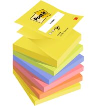 Post-It Pack de 6 Blocs de 100 Z-Notas Adhesivas Reposicionables - Forma Cuadrada - 76x76mm - Colores Surtidos