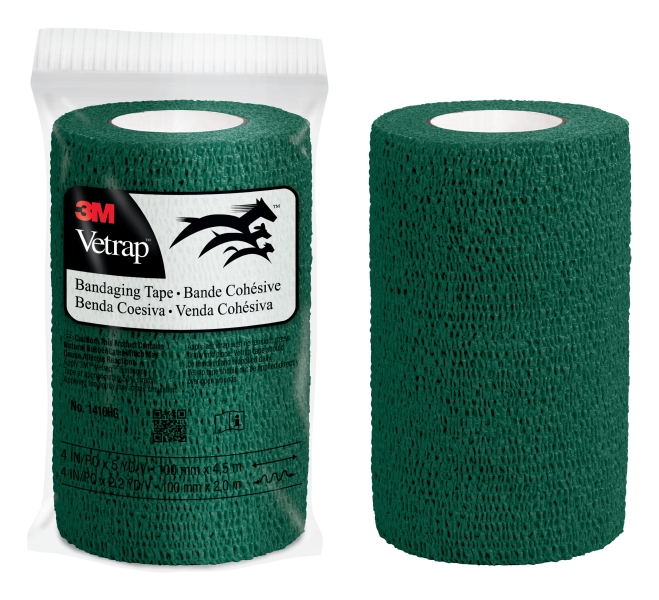 3M Vetrap Venda Cohesiva - 10cm x 4.5m - Flexible - Transpirable - Autoadhesiva - Color Verde Militar