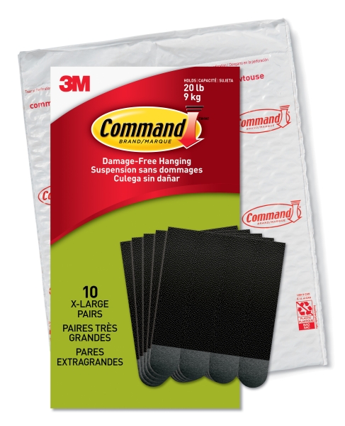 Command Pack de 20 Tiras Adhesivas para Objetos Pesados - 9kg - 10 Pares XL - Soporta hasta 9kg - Color Negro