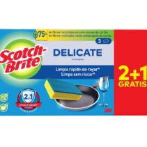 Scotch-Brite Delicate Pack de 3 Estropajos de Cocina - Promocion 2 + 1 Gratis - No Raya - Color Amarillo