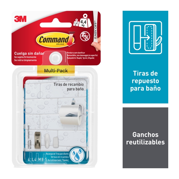 Command Pack de 16 Tiras Adhesivas de Repuesto - Formatos Surtidos - Resistente al Agua - Color Azul