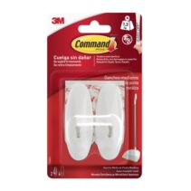 Command Pack de 2 Ganchos Medianos - Punta de Alambre - 4 Tiras Adhesivas - Soporta hasta 1.3kg - Color Blanco