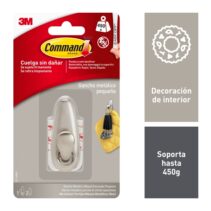 Command Forever Gancho Metalico Compacto - Talla S - 2 Tiras Adhesivas - Soporta hasta 0.45kg - Color Niquel Pulido