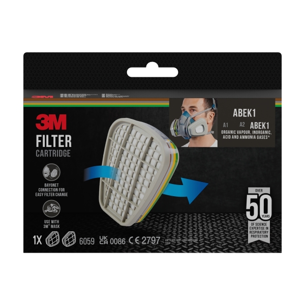 3M Filtros de Repuesto para Mascara de Media Cara - Filtros Combinados ABEK1 - 1 Par - Color Gris