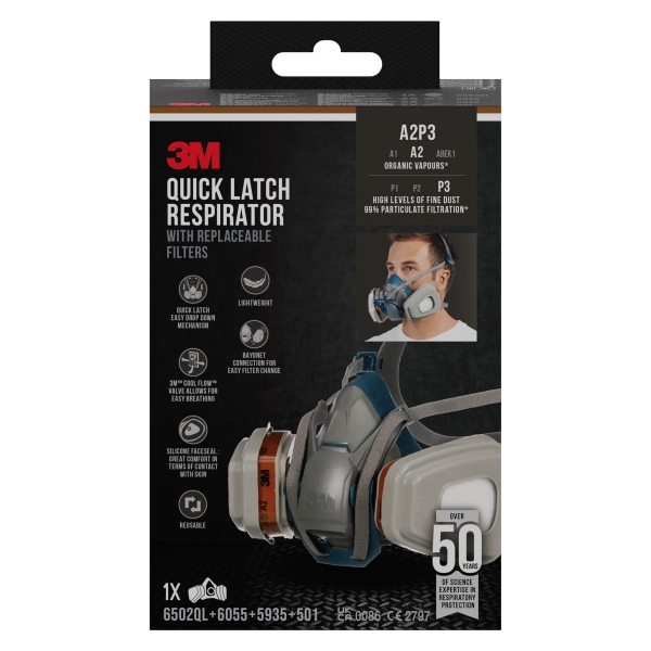 3M Mascarilla de Media Cara - Cierre Rapido - Filtros Reemplazables - Color Gris