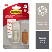 Command Gancho Metalico Mediano - Estilo Moderno - 2 Tiras Adhesivas - Soporta hasta 1.3kg - Color Niquel Pulido