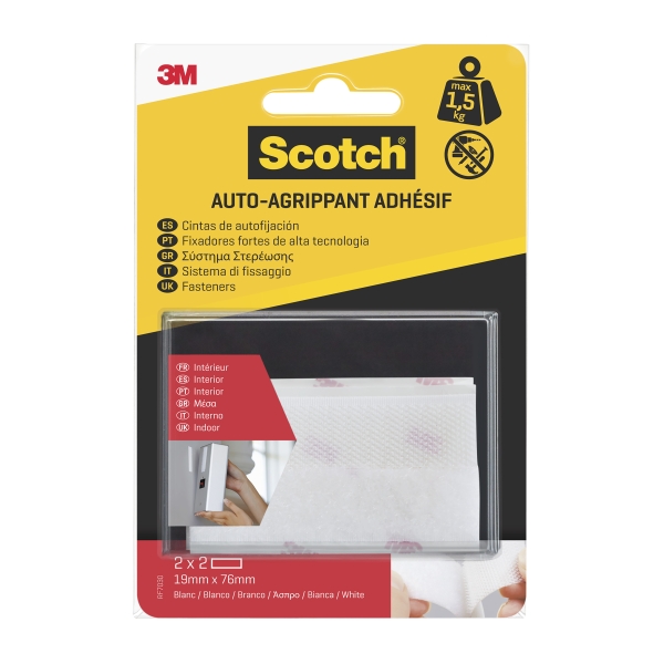 Scotch Pack de 2 Cierres Adhesivos Reposicionables - 19x76mm - Uso en Interior - Color Blanco