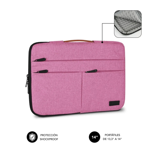 Subblim Funda Air Padding 360 Portátil de 13.3" a 14" - Protección 360º con Air Padding - Múltiples bolsillos - Resistente y duradera - Color Rosa