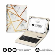 Subblim Keytab Pro Bluetooth Funda universal 9-10.1" - Diseño ultradelgado - Soporte ajustable - Sistema magnético - Resistente y adaptable - Inalámbrico - Bluetooth - Color Marmol Blanco