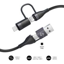 Subblim Cable Top 4 en 1 - USB-A USB-C Lightning - 60W - Nylon Trenzado - Carga Rapida - 1 Metro